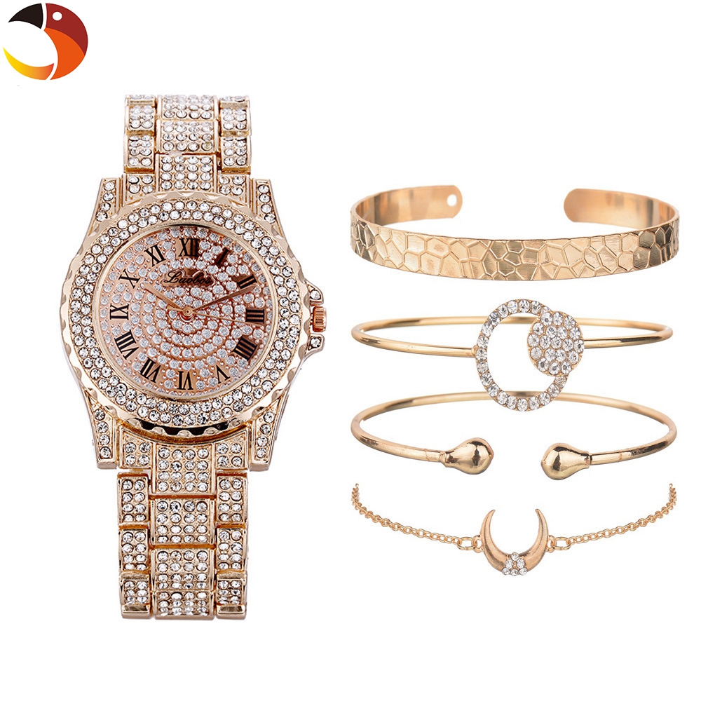 5Pcs/Set Women's Fashion Luxury Women Watches Ladies Diamond Watch Bracelets Set Quartz Wristwatches