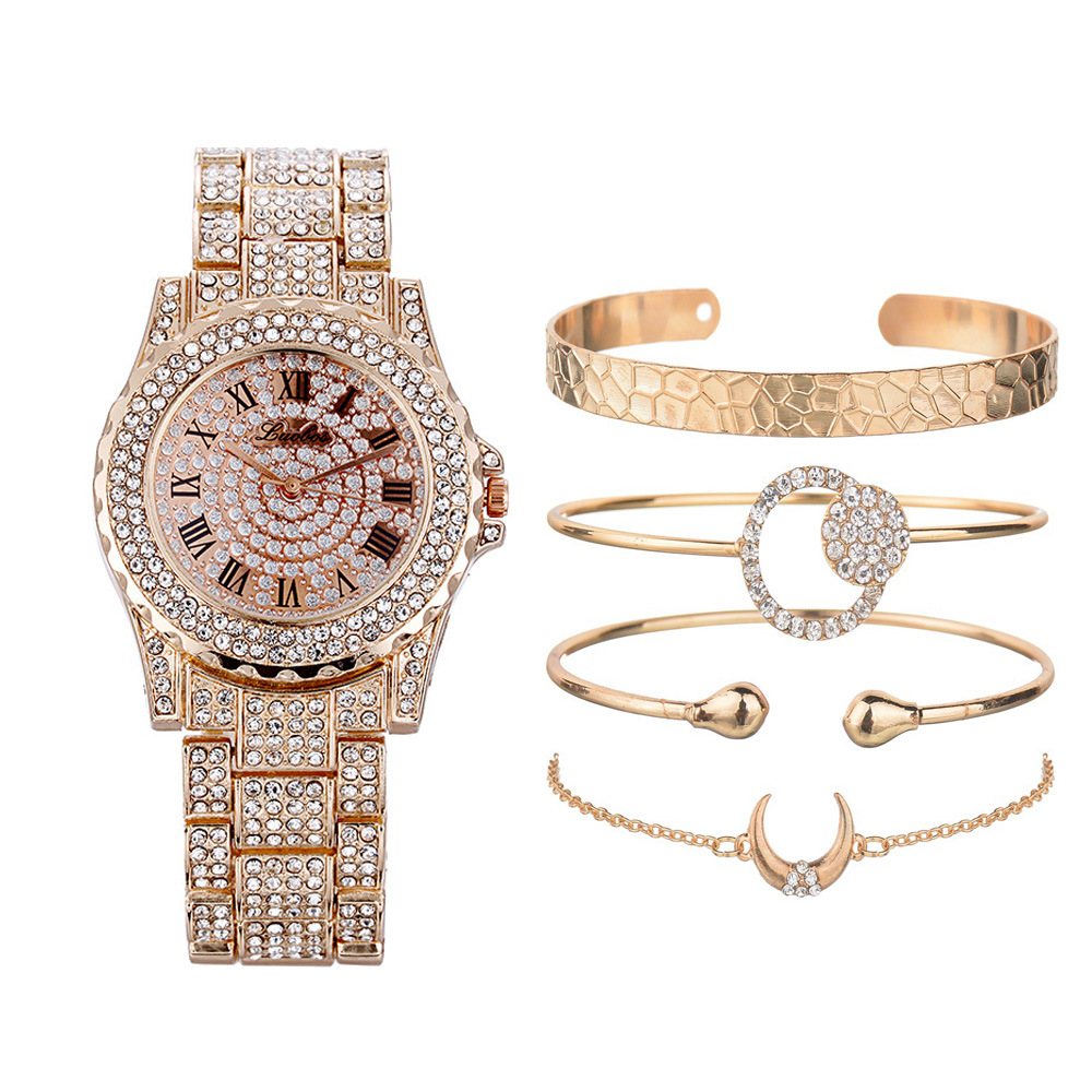 5Pcs/Set Women's Fashion Luxury Women Watches Ladies Diamond Watch Bracelets Set Quartz Wristwatches