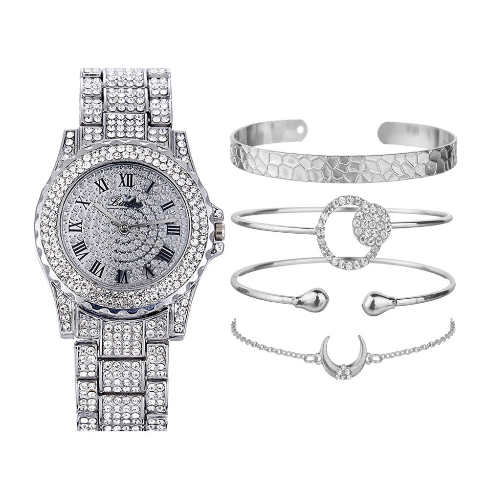 5Pcs/Set Women's Fashion Luxury Women Watches Ladies Diamond Watch Bracelets Set Quartz Wristwatches
