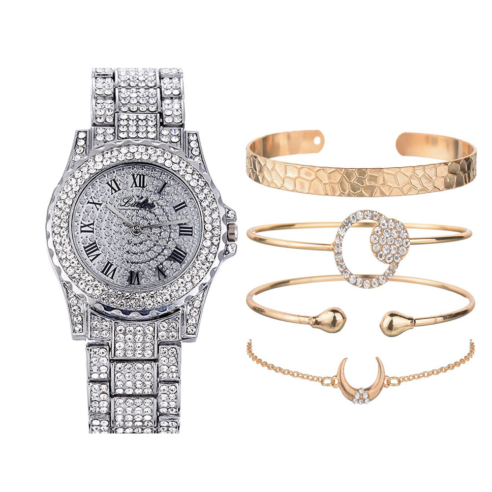 5Pcs/Set Women's Fashion Luxury Women Watches Ladies Diamond Watch Bracelets Set Quartz Wristwatches