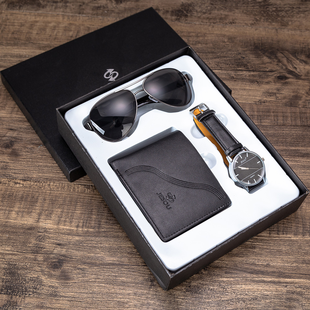 3pcs Men Watches Gifts Set Belts Leather Wallet Watch Set Valentine&apos;s Day Gift Quartz Wrist Watch