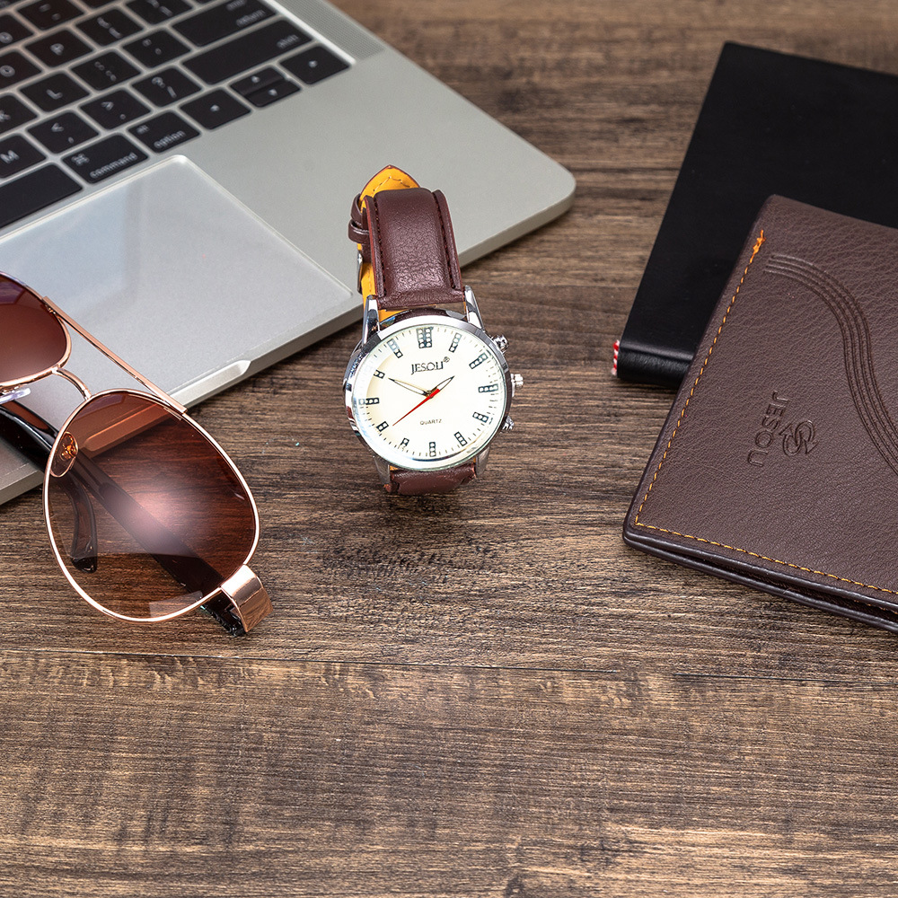 3pcs Men Watches Gifts Set Belts Leather Wallet Watch Set Valentine&apos;s Day Gift Quartz Wrist Watch