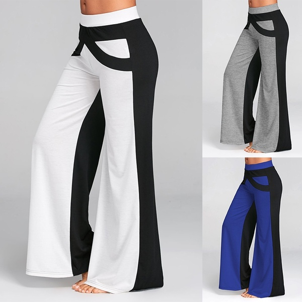 Women Sexy Fashion Casual High Waist Flare Wide Leg Long Pants Palazzo Trousers