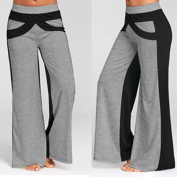 Women Sexy Fashion Casual High Waist Flare Wide Leg Long Pants Palazzo Trousers
