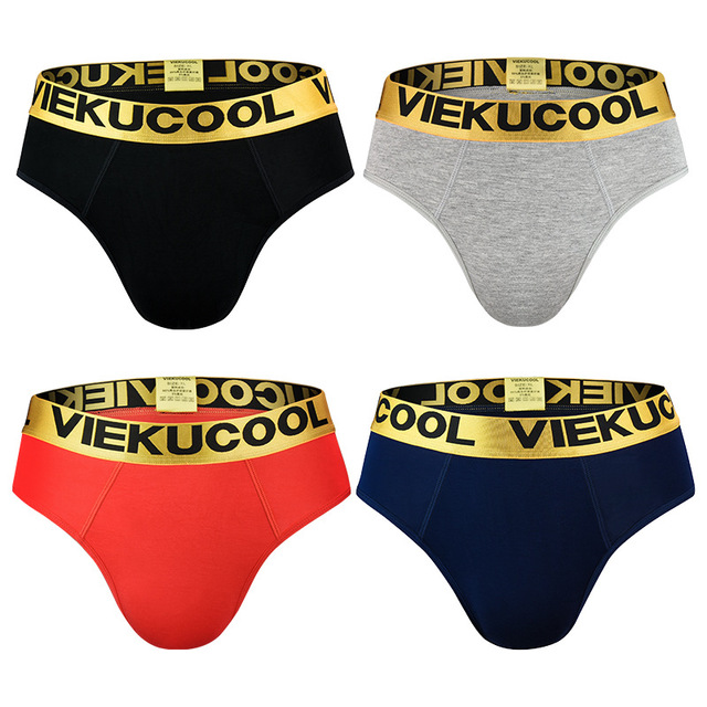 4PCS Gift Box Men's Golden Briefs Quality Cotton Solid Color Cotton Sexy Pants Men's Underwear Gift