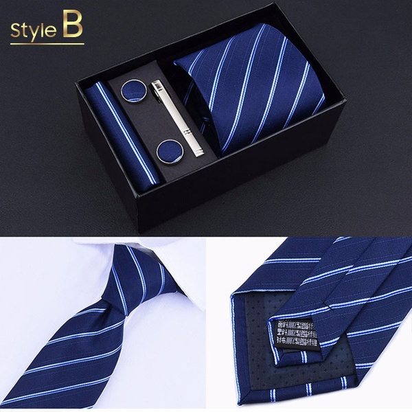 5Pcs/Set 8 Styles Vogue Men Tie Set Suit Decoration Necktie Cufflinks Tie Clip With Gift Box