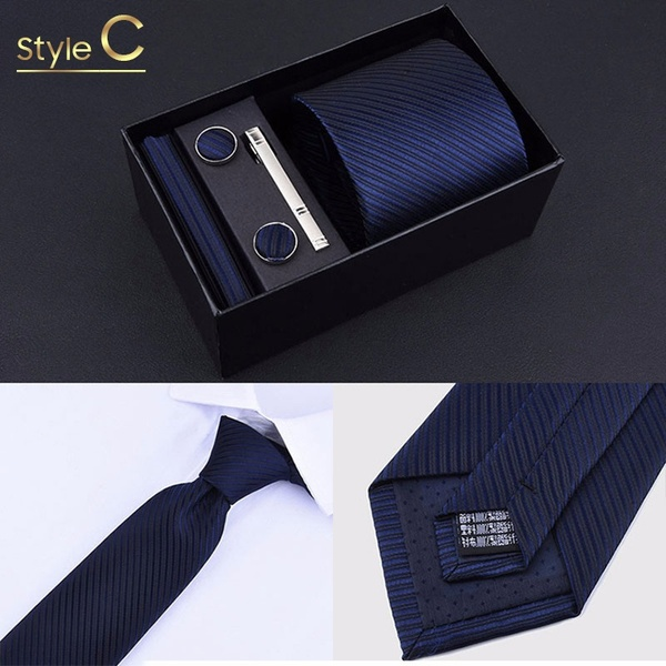 5Pcs/Set 8 Styles Vogue Men Tie Set Suit Decoration Necktie Cufflinks Tie Clip With Gift Box