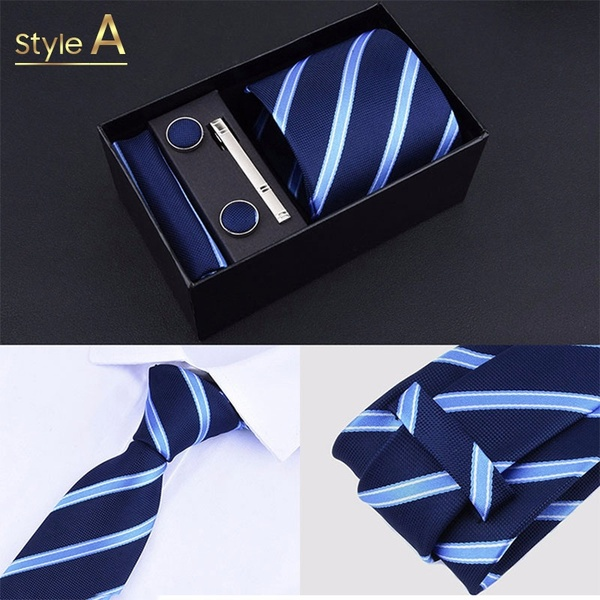 5Pcs/Set 8 Styles Vogue Men Tie Set Suit Decoration Necktie Cufflinks Tie Clip With Gift Box