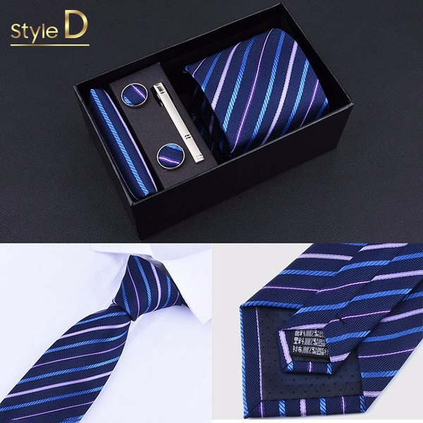 5Pcs/Set 8 Styles Vogue Men Tie Set Suit Decoration Necktie Cufflinks Tie Clip With Gift Box