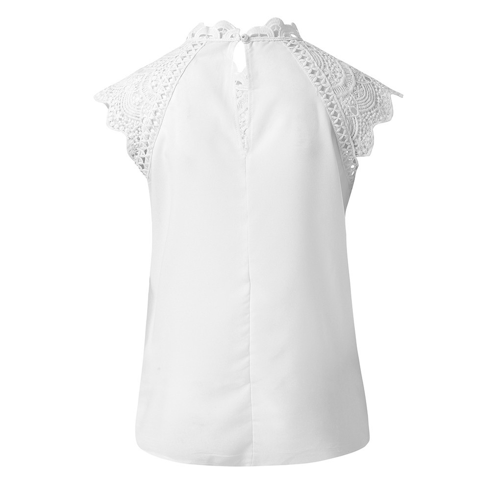Women Tops Lace Sleeve Hollow Collar Shirts Sleeveless Blouse Tank Tops T-Shirt Slim Fit Shirts