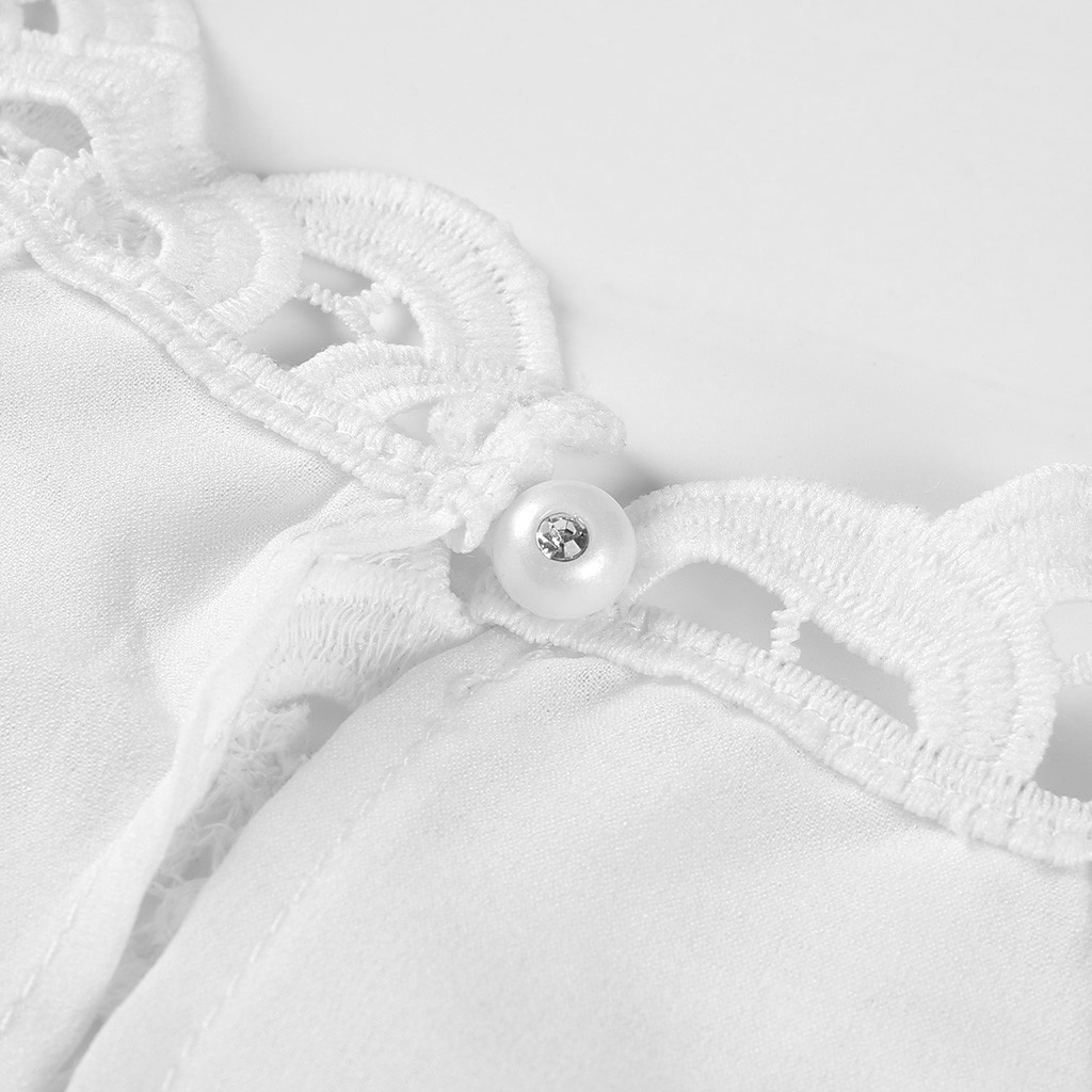 Women Tops Lace Sleeve Hollow Collar Shirts Sleeveless Blouse Tank Tops T-Shirt Slim Fit Shirts