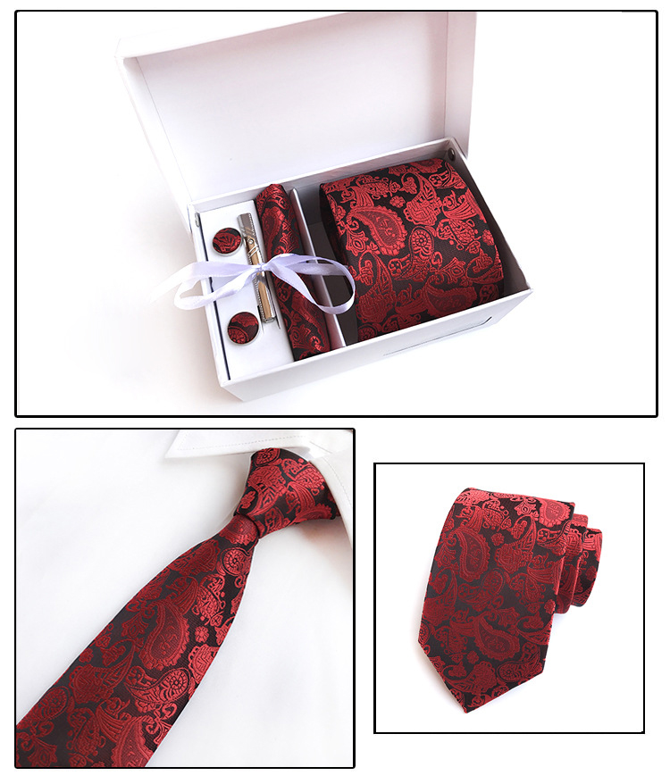 6PCS Silk Mens Tie Set Cufflinks Handkerchief Set with Gift Box Tie for Men Necktie Wedding Dress