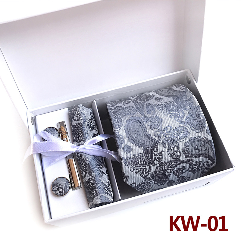 6PCS Silk Mens Tie Set Cufflinks Handkerchief Set with Gift Box Tie for Men Necktie Wedding Dress