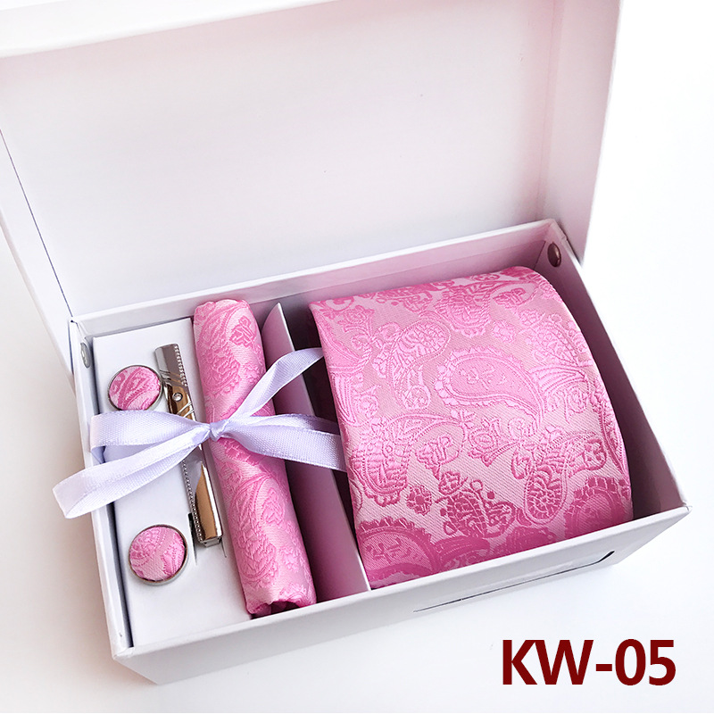 6PCS Silk Mens Tie Set Cufflinks Handkerchief Set with Gift Box Tie for Men Necktie Wedding Dress