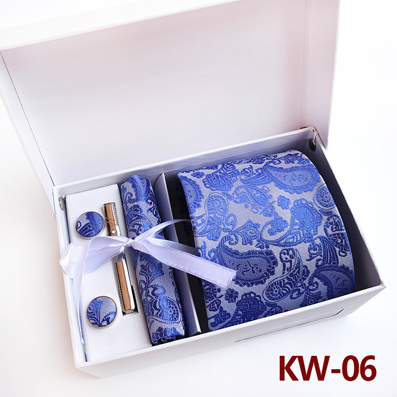 6PCS Silk Mens Tie Set Cufflinks Handkerchief Set with Gift Box Tie for Men Necktie Wedding Dress