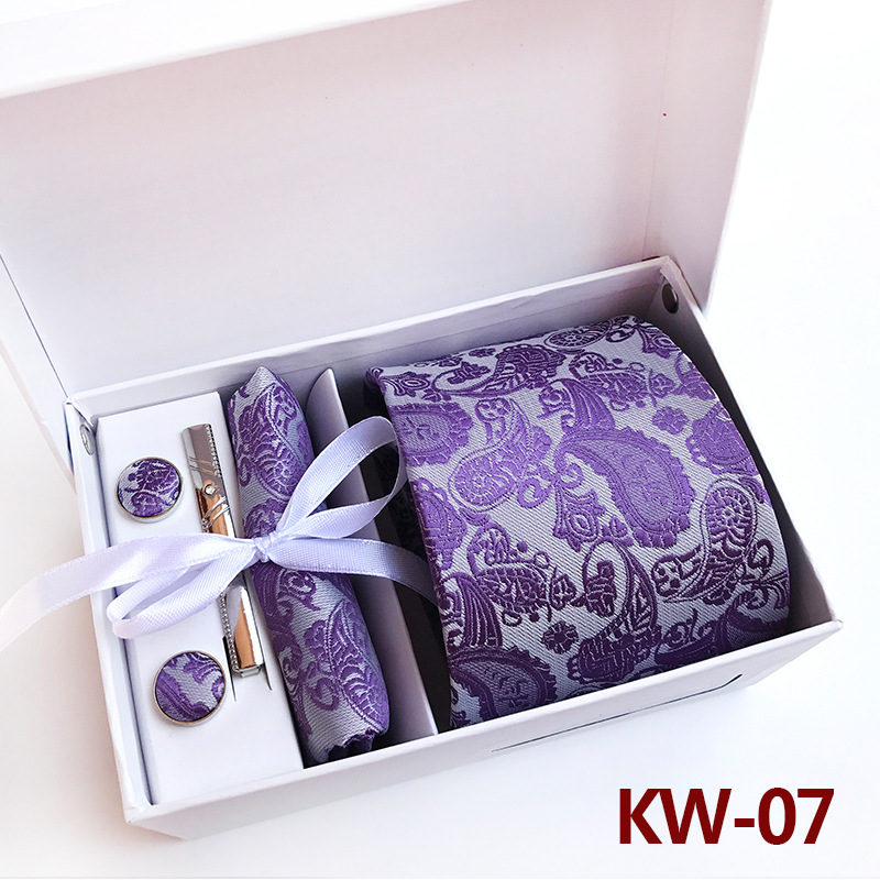 6PCS Silk Mens Tie Set Cufflinks Handkerchief Set with Gift Box Tie for Men Necktie Wedding Dress