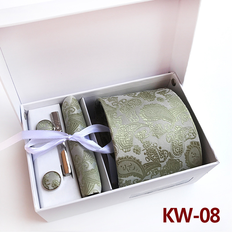 6PCS Silk Mens Tie Set Cufflinks Handkerchief Set with Gift Box Tie for Men Necktie Wedding Dress