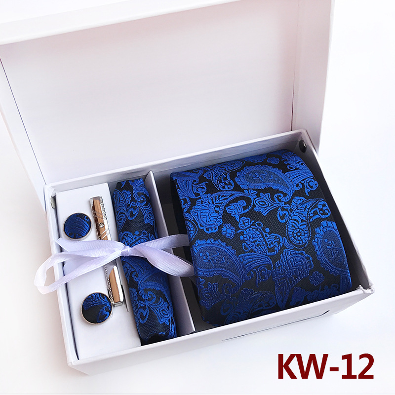 6PCS Silk Mens Tie Set Cufflinks Handkerchief Set with Gift Box Tie for Men Necktie Wedding Dress