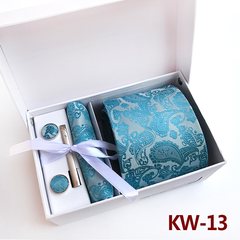 6PCS Silk Mens Tie Set Cufflinks Handkerchief Set with Gift Box Tie for Men Necktie Wedding Dress