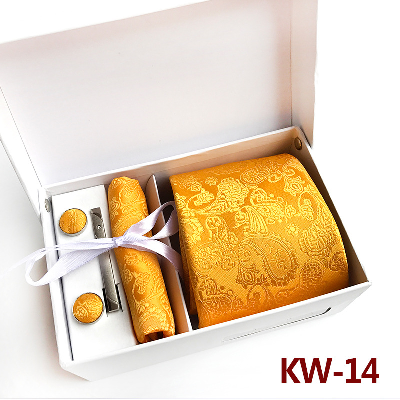 6PCS Silk Mens Tie Set Cufflinks Handkerchief Set with Gift Box Tie for Men Necktie Wedding Dress