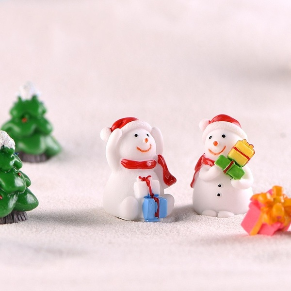 3pcs/set Christmas Miniature Snowmen Santa Elk  Figurines Fairy Garden Decor Snow Landscape Model