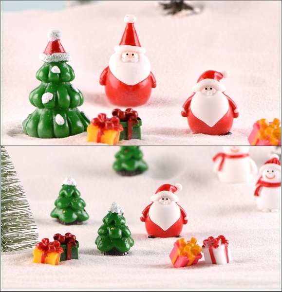 3pcs/set Christmas Miniature Snowmen Santa Elk  Figurines Fairy Garden Decor Snow Landscape Model