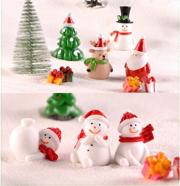 3pcs/set Christmas Miniature Snowmen Santa Elk  Figurines Fairy Garden Decor Snow Landscape Model