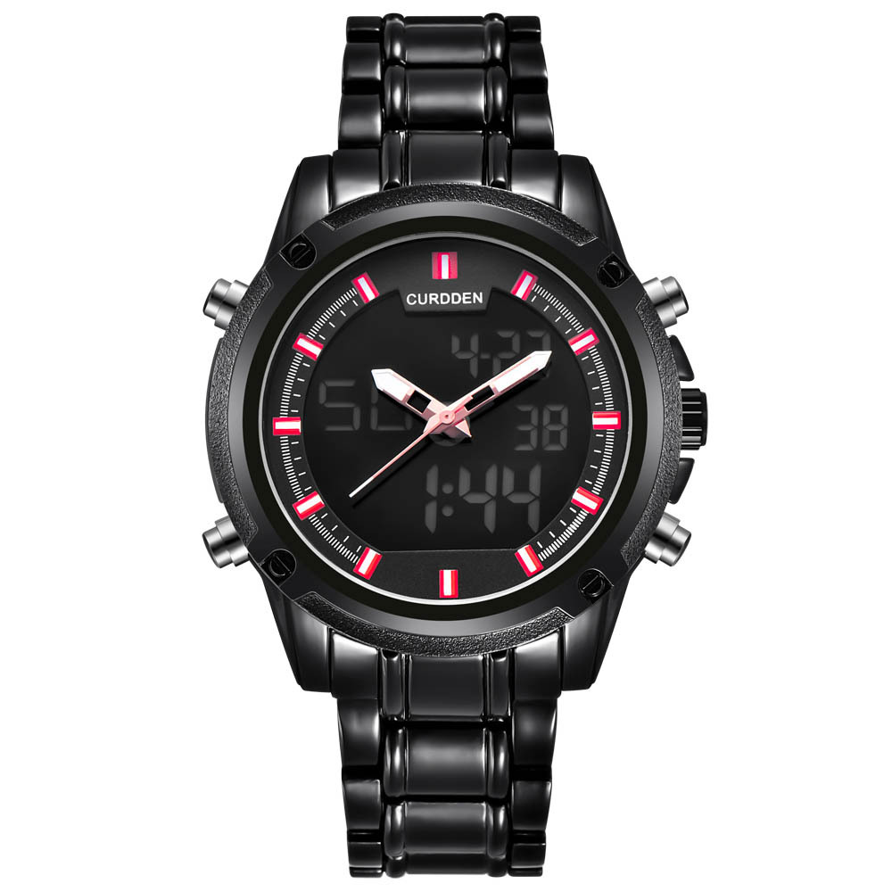 CURDDEN LED Stainless Steel Date Digital Men's Quartz 30M Waterproof Sports Watch Cool