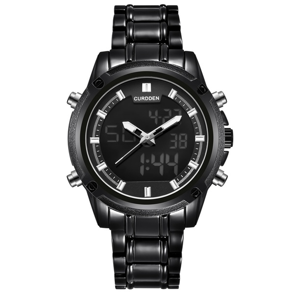 CURDDEN LED Stainless Steel Date Digital Men's Quartz 30M Waterproof Sports Watch Cool