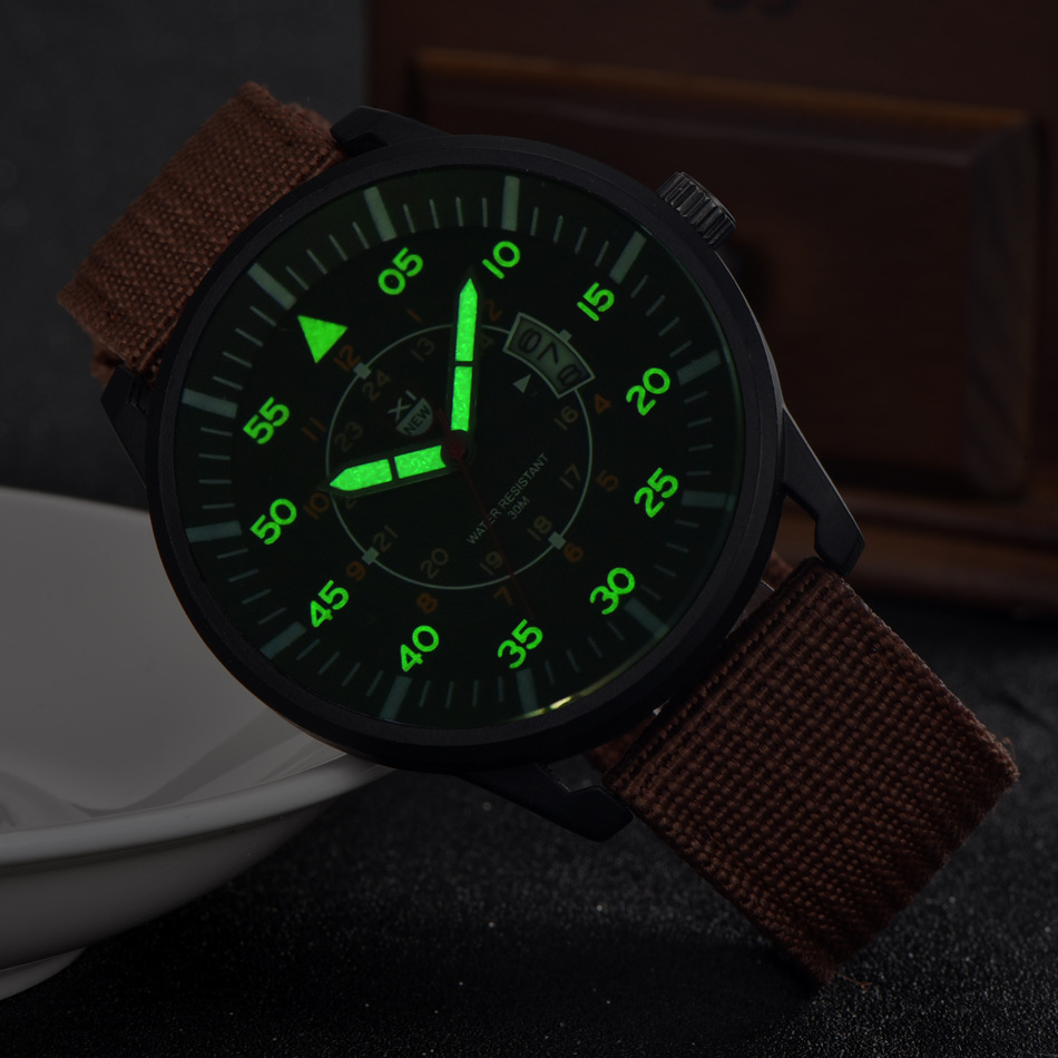 XINEW Watch Men Luxury Sport Nylon Calendar Date Military Watch PU Leather Quartz Army Wrist Watches