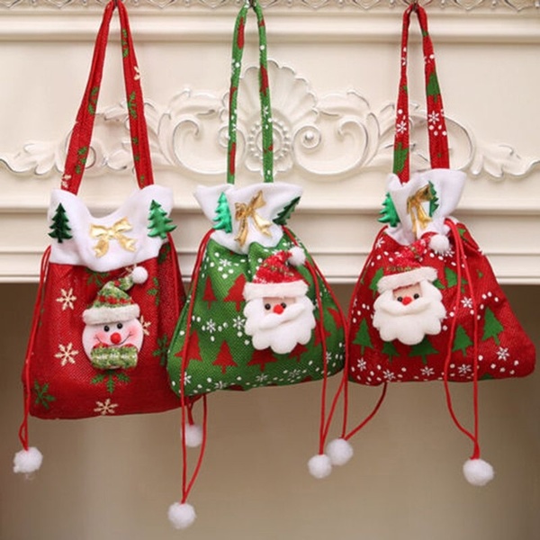 Christmas Gift Drawstring Candy Bag Merry Christmas Present Bag Home Party Xmas Decoration