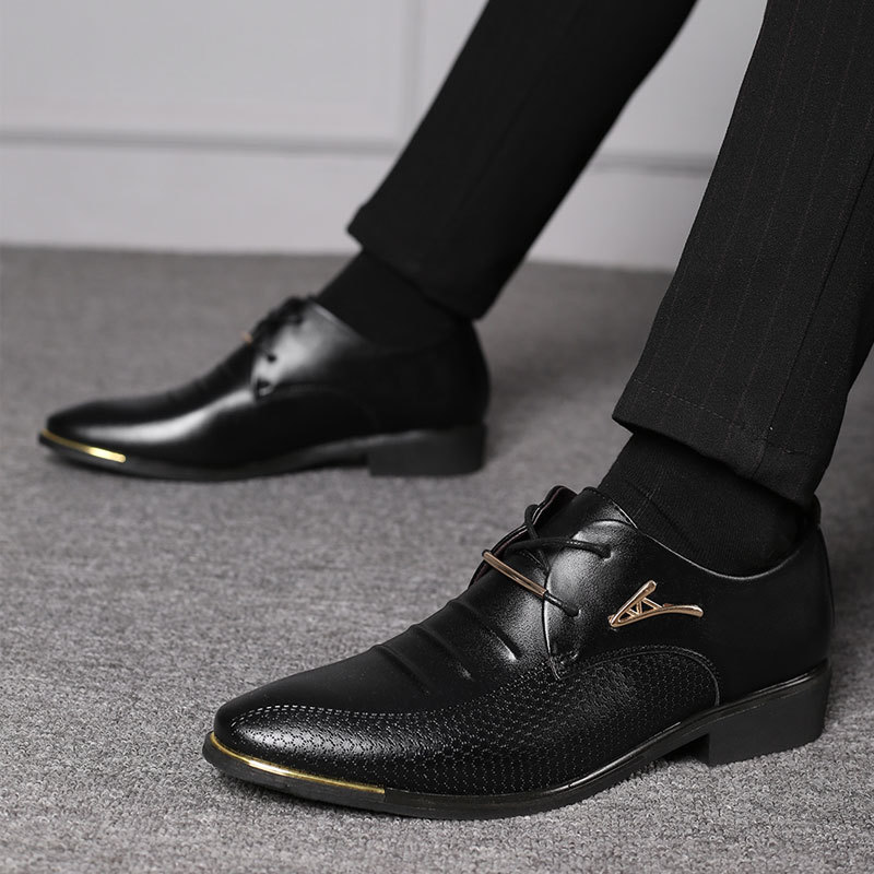 Casual Leather Shoes Men&apos;s Fashion Lace Up Business Oxfords Wedding Office Males Flats Plus Size
