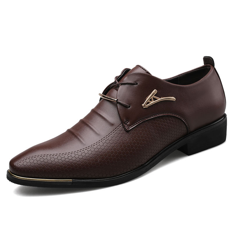 Casual Leather Shoes Men&apos;s Fashion Lace Up Business Oxfords Wedding Office Males Flats Plus Size