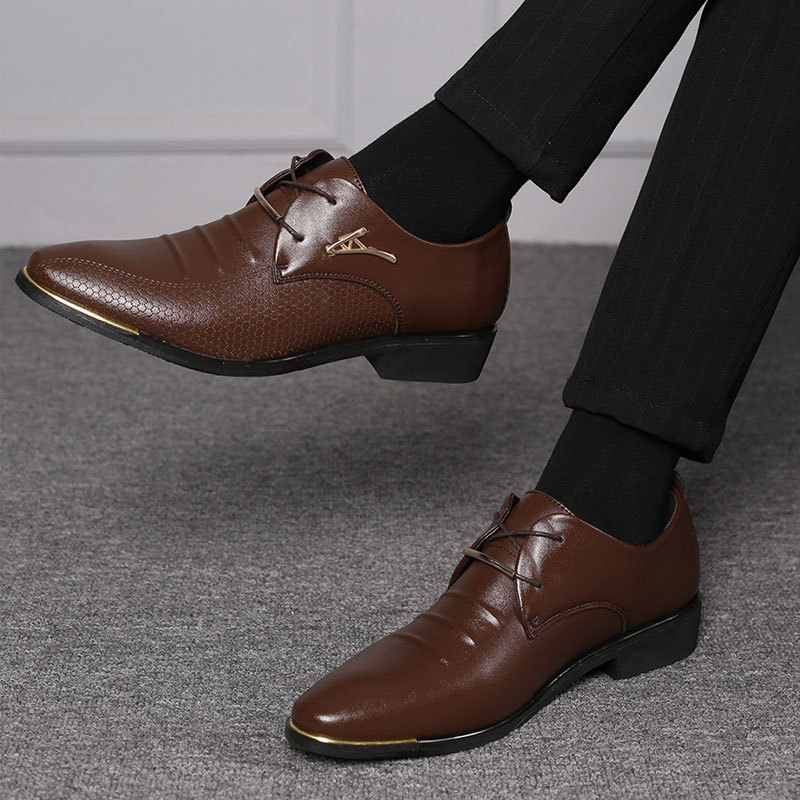 Casual Leather Shoes Men&apos;s Fashion Lace Up Business Oxfords Wedding Office Males Flats Plus Size