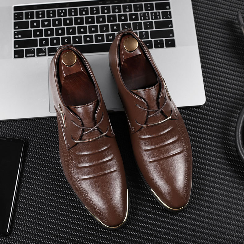Casual Leather Shoes Men&apos;s Fashion Lace Up Business Oxfords Wedding Office Males Flats Plus Size