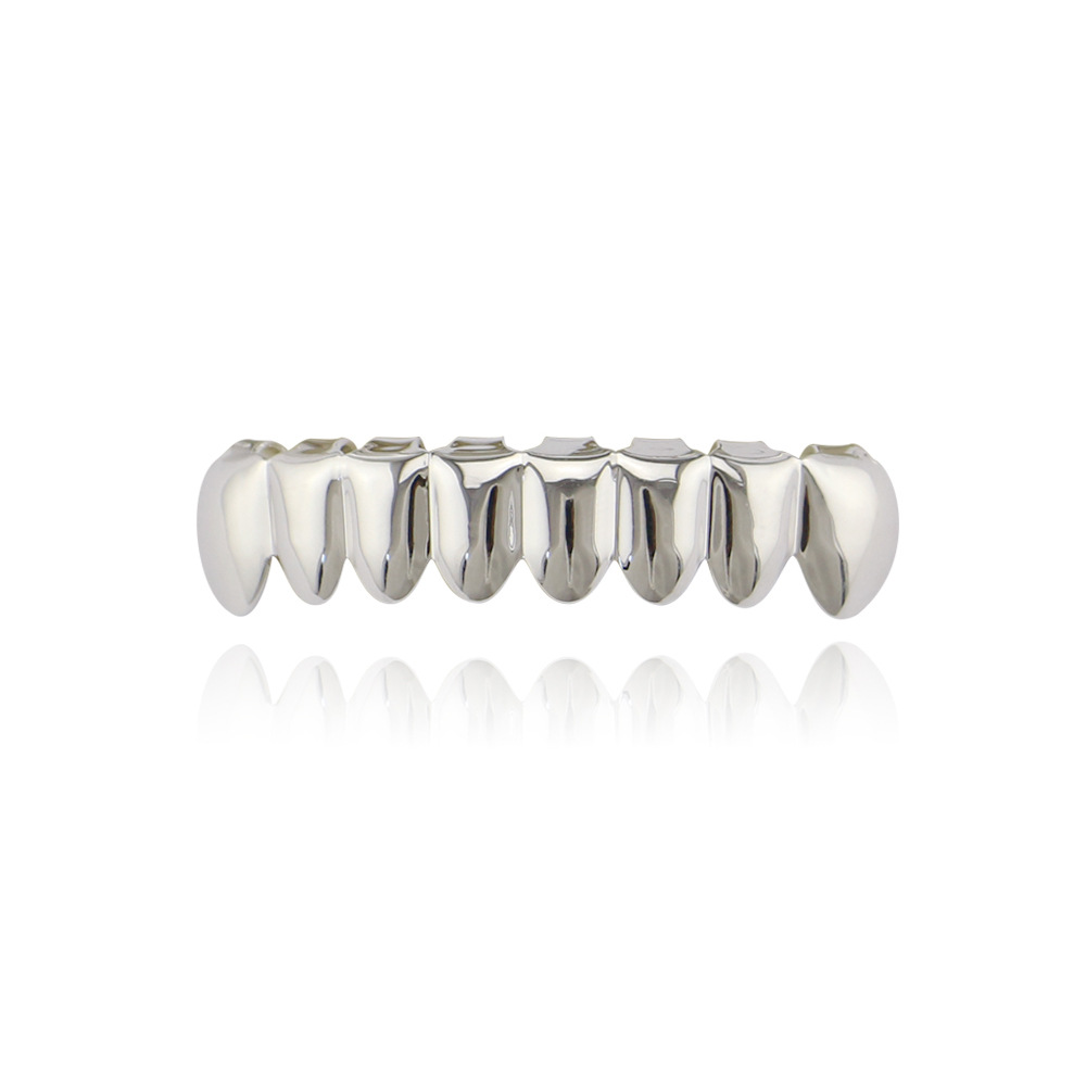 Hip Hop Golden Braces Men&apos;s Fashion Accessories Teeth Grillz Caps Top Bottom Grill Set Flat Teeth