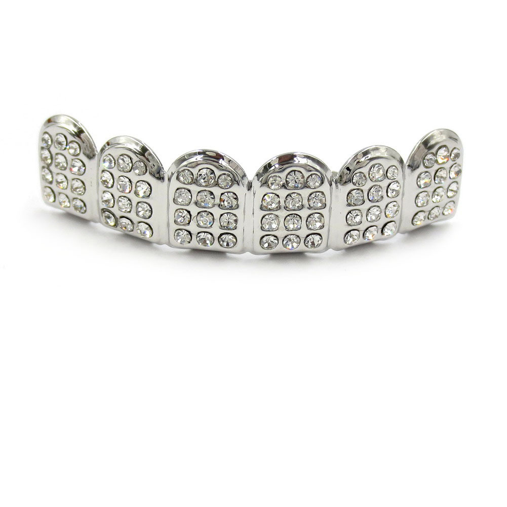 Hip Hop Golden Braces Men&apos;s Fashion Accessories Teeth Grillz Caps Top Bottom Grill Set Flat Teeth