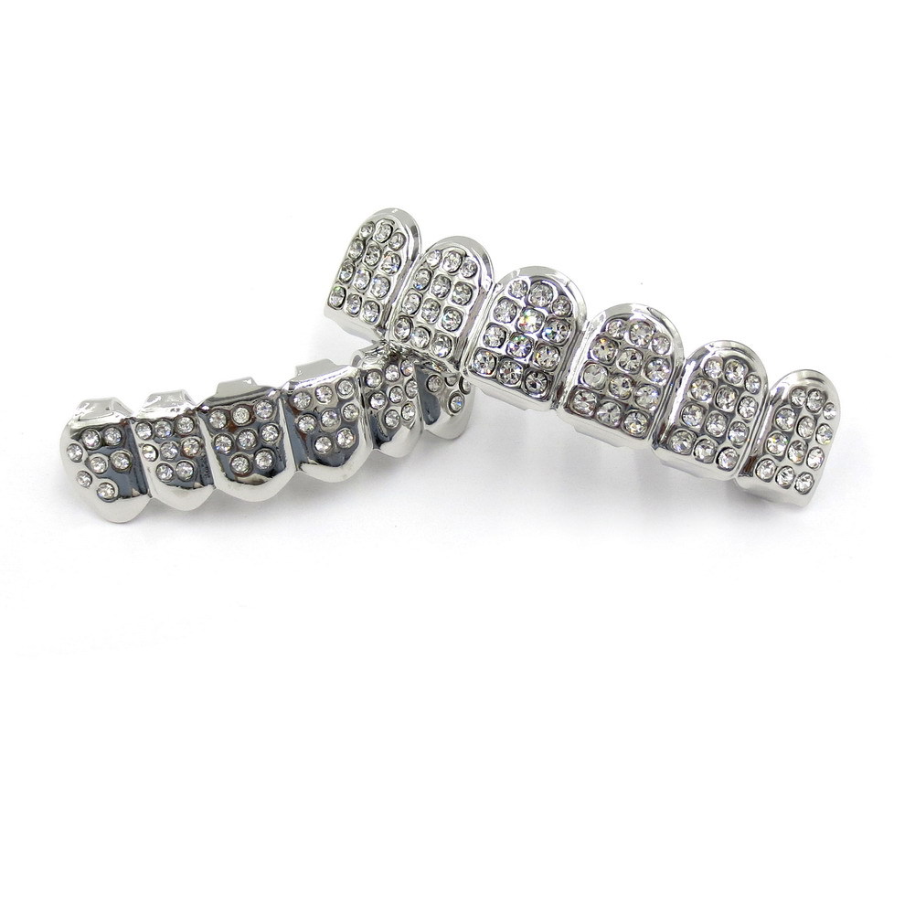 Hip Hop Golden Braces Men&apos;s Fashion Accessories Teeth Grillz Caps Top Bottom Grill Set Flat Teeth