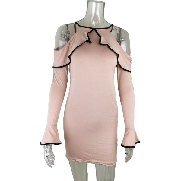 Ladies Flouncing Strapless Evening Dress Women Sling Long Sleeve Party Dress Pencil Dress