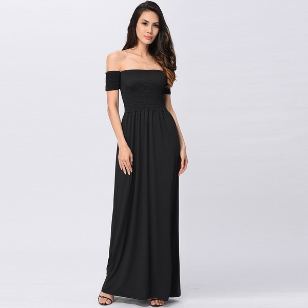 New Womens Off Shoulder Summer Beach Holiday Evening Party Long Maxi Pleated Dress Hot