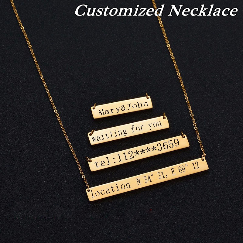 Customized Name Personalised Gift 316L Stainless Steel Name 3 Colors Square Dog Tag Pendant Necklace