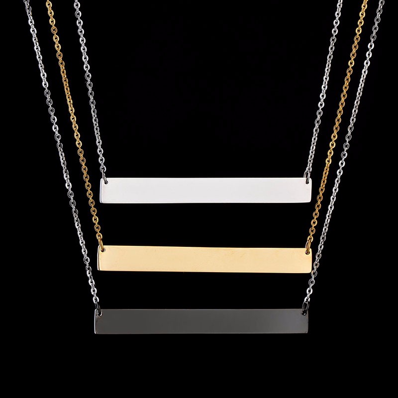 Customized Name Personalised Gift 316L Stainless Steel Name 3 Colors Square Dog Tag Pendant Necklace