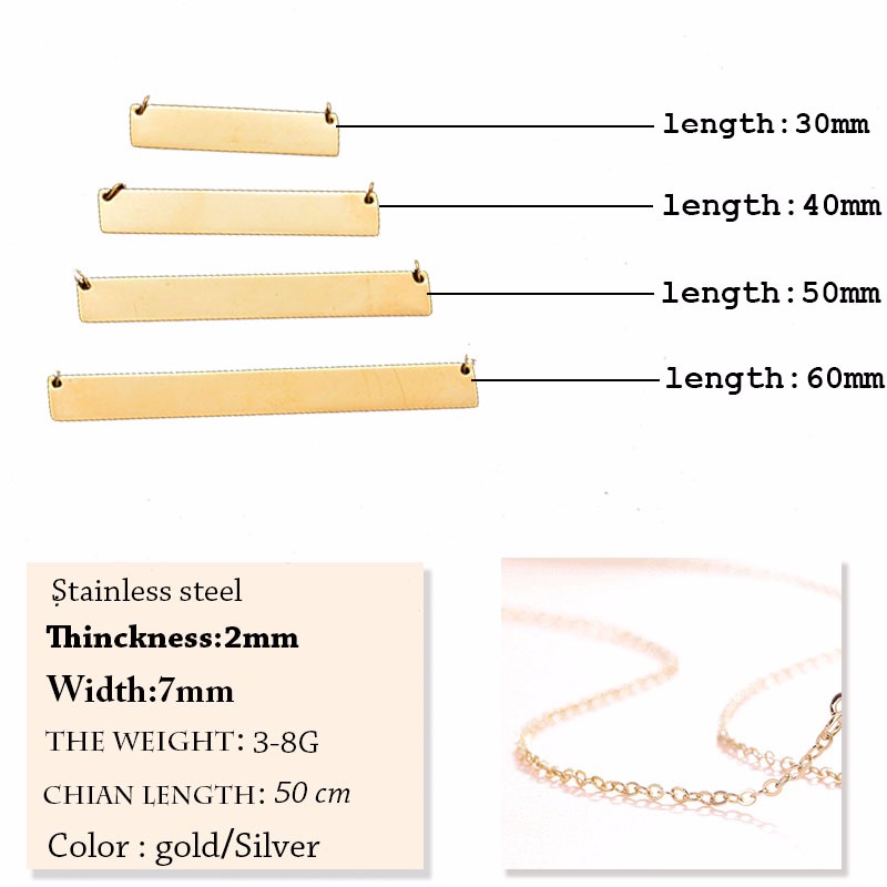 Customized Name Personalised Gift 316L Stainless Steel Name 3 Colors Square Dog Tag Pendant Necklace