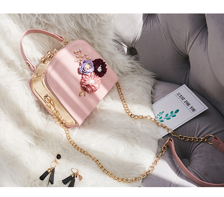 Fashion Mini Square-Shaped Leather Bag Women&apos;s Bags With Flower Design Handbags