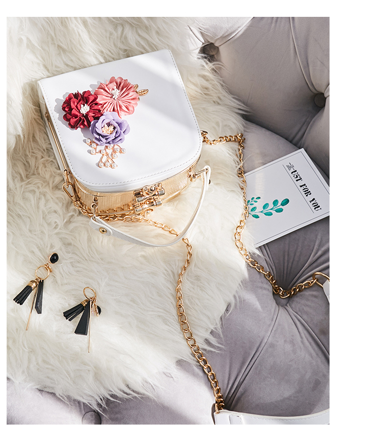 Fashion Mini Square-Shaped Leather Bag Women&apos;s Bags With Flower Design Handbags