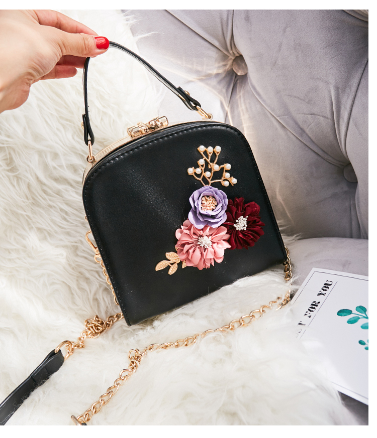 Fashion Mini Square-Shaped Leather Bag Women&apos;s Bags With Flower Design Handbags
