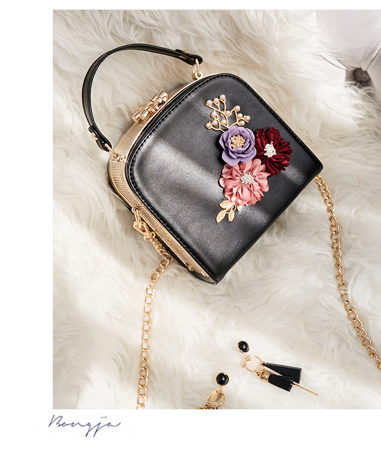 Fashion Mini Square-Shaped Leather Bag Women&apos;s Bags With Flower Design Handbags