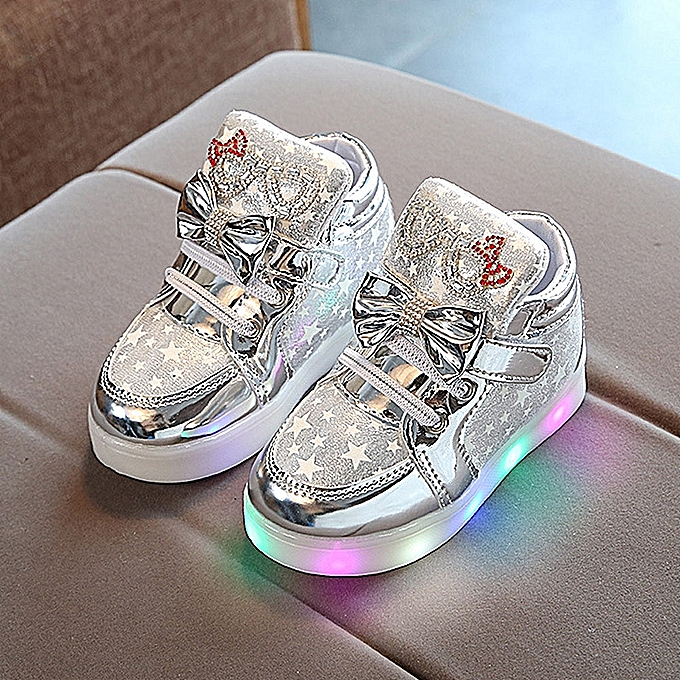 Fashion Children's Stars Leather Kid's LED Light Shoes Magic Buckle  Star Luminous Toddler Sneakers