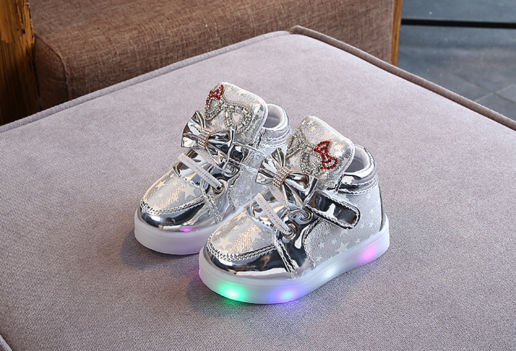 Fashion Children's Stars Leather Kid's LED Light Shoes Magic Buckle  Star Luminous Toddler Sneakers
