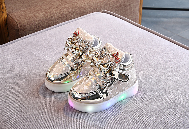 Fashion Children's Stars Leather Kid's LED Light Shoes Magic Buckle  Star Luminous Toddler Sneakers